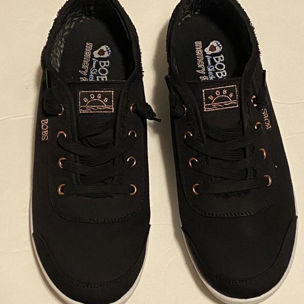 NEW Sketchers Bobs Women's Memory Foam Black Slip-on Tennis Shoe Sneaker